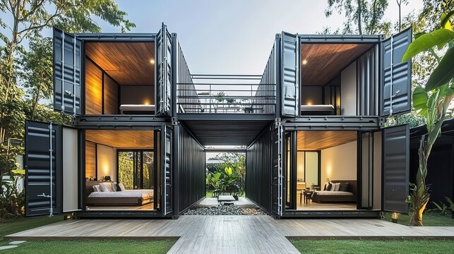 2-Story Container Houses, Featuring Modern Design and Functional Living Spaces in a Stackable Format
