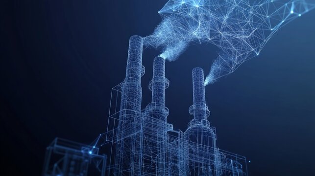 Ecological problem low poly art illustration. 3d polygonal factory pipes producing gases. Industrial air pollution concept with connected dots and lines. Environment problem vector wireframe mesh