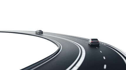 Cars on the highway, road isolated, transparent background, element for design, black and white