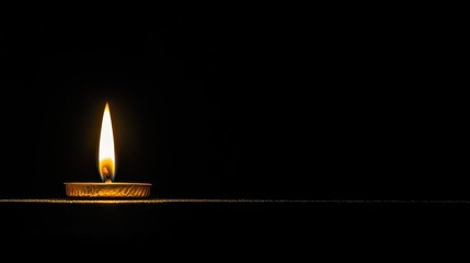 Single Candle Flame in Darkness  Black Background