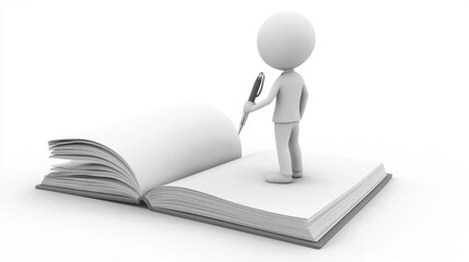 3D render of a teacher writing on a large notebook, focused on planning a lesson,