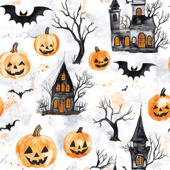 Watercolor Halloween clipart set Pattern design. 