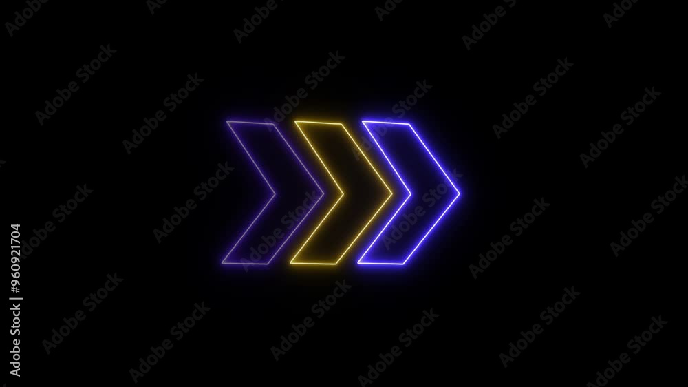 Poster glowing right arrow icon animation with smooth and fluid motion effects for interactive design.