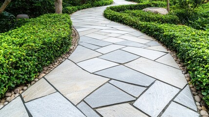 Obraz premium Stone Pathway in a Lush Garden with Greenery