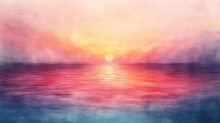 Obraz premium A beautiful painting of a sunset on the water, with warm hues and soft brushstrokes.