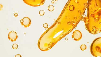 Abstract Yellow Liquid Drops and Swirls on White Background