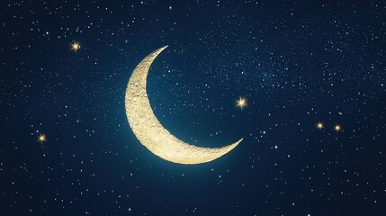 Naklejka premium Crescent Moon and Stars Night Sky
