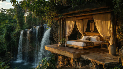 A romantic escape with a lover bed, surrounded by green vegetation and