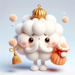 Fototapeta premium a cute 3d fluffy flower character, white background, new year theme