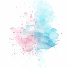 Abstract Watercolor Splash in Pastel Pink and Blue Tones on White Background
