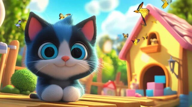 cute cat cartoon characters playing Video 4K
