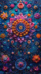 Obraz premium Vibrant Abstract Floral Art with Intricate Patterns and Bright Colors on a Dark Background