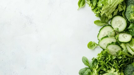 Obraz premium Fresh Green Vegetables Salad Ingredients On White Background