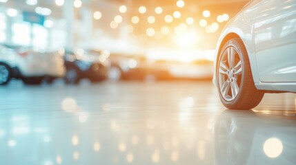 A vibrant car dealership features numerous vehicles illuminated by bright lights, creating an inviting atmosphere
