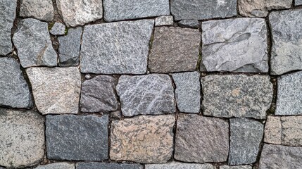 Fototapeta premium Grey Stone Pavement Texture Background Rustic Cobblestone Close Up