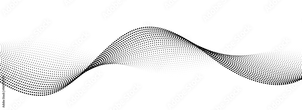 Aufkleber Dotted wave line pattern. Black halftone undulate background. Abstract particle flow wallpaper. Curved dashed gradient net element for poser, banner design, presentation, booklet, flyer. Vector
