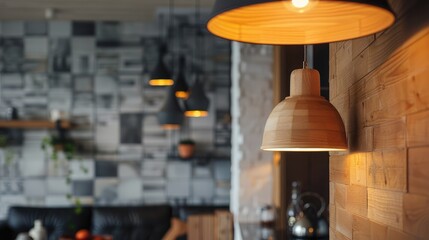 Wood-lined wooden lamp on wall for retro loft-style interior decoration