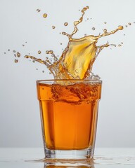 A splash of amber liquid in a glass.