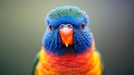 Obraz premium A stunning close-up of a rainbow lorikeet displaying its vibrant plumage with intricate details in soft natural light