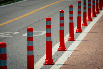 Bollards that separate pedestrians and bicycles on bicycle roads in Korea