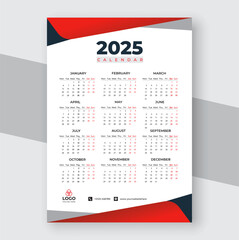 Modern stylish Flat 2025 wall calendar template month planner Design vector.