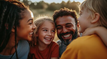 Obraz premium diverse family participating in a community event, with everyone smiling and enjoying the shared experience, representing the importance of family bonds