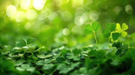 Green shamrock background with four-leaf clover