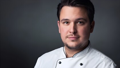 Image of a male chef in a chef's coat, looking at the camera, in vertical orientation.