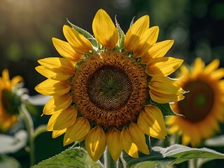 Naklejka premium beautiful sunflowers in close up shot during a clear day