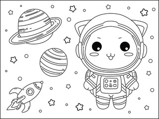 astronaut coloring page for children vector illustration