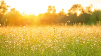 Golden Hour Meadow Flowers   Summer Sunset Landscape