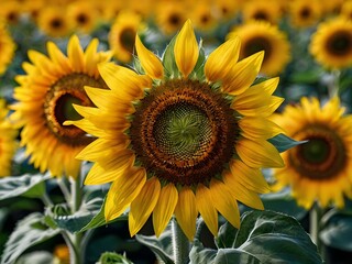 beautiful sunflowers in close up shot during a clear day