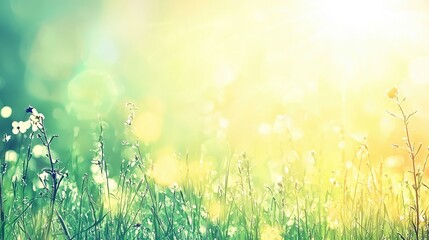 Obraz premium Sunny Meadow with Blooming Flowers and Blurred Background