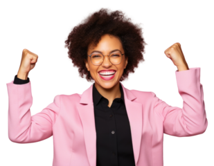 PNG Affrican american businesswoman celebrating success.