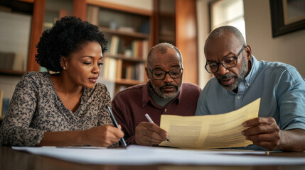 Senior couple receiving advice on inheritance tax from a financial consultant, engaged