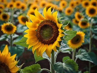 Fototapeta premium beautiful sunflowers in close up shot during a clear day