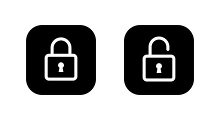Lock and unlock icon on black square. Padlock concept