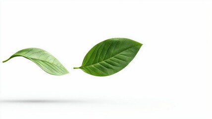 Obraz premium Two leaves are floating in the air, one of which is green and the other is brown