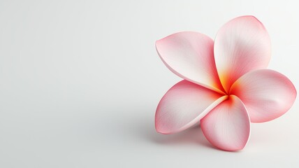 Naklejka premium A pink flower with a yellow center sits on a white background