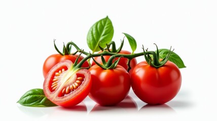 Fototapeta premium A close up of a tomato with a stem and leaves