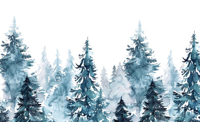 Obraz premium PNG Watercolor evergreen forest illustration