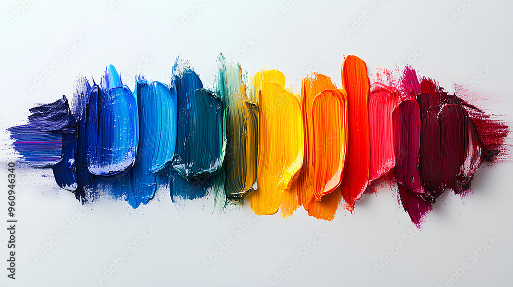 Wall mural rainbow ink brush stroke, rainbow brush isolated on white background