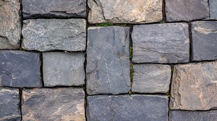 Obraz premium Stone Wall Texture with Greenery Closeup
