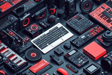 Music Production Studio Setup with Red Accents.