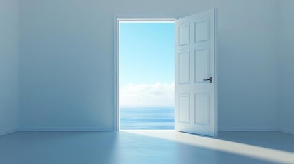 Open door leading to a bright, new world, symbolizing a fresh start. New Opportunity. Better future.