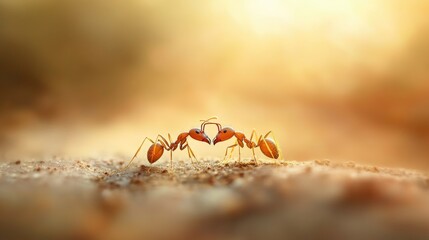 Two Ants Facing Each Other in a Golden Glow of Sunlight