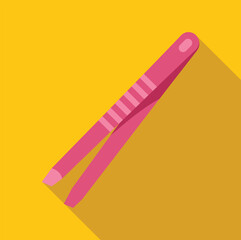 Pink tweezers for eyebrow correction lying on a yellow background, beauty and fashion concept