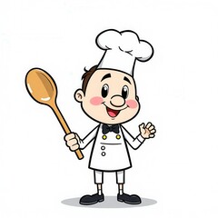 A cartoon chef holding a wooden spoon.