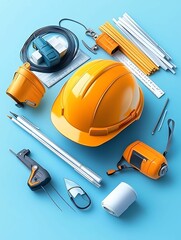 Fototapeta premium Vibrant Isometric Construction Safety Logo Design in Color Pencil Style on Pastel Background