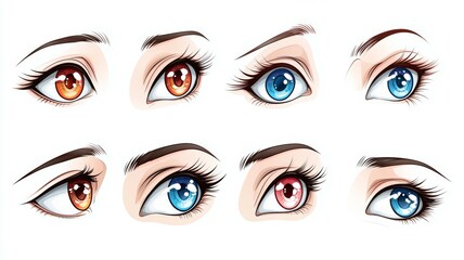 A close up of a woman's eyes with different colored eyelashes